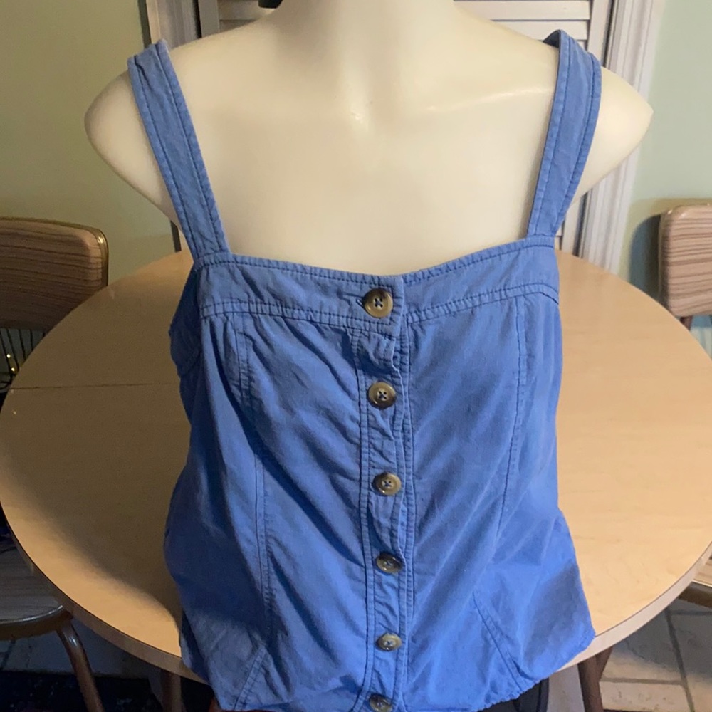 MAEVE Anthropology sky blue button up top